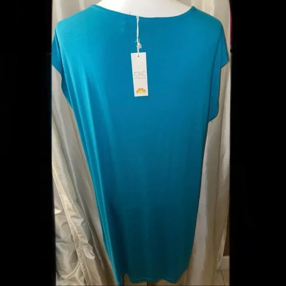 New! C&C California Shoulder Button Teal T Shirt Dress Size XL✨🏝